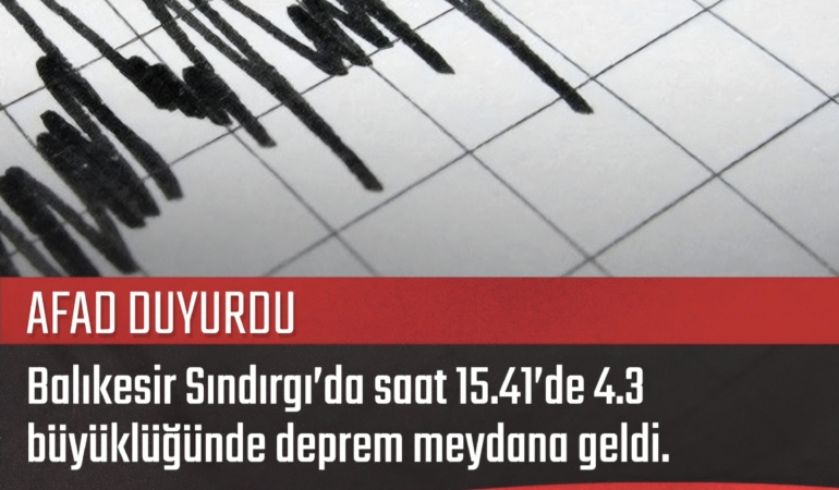 Balıkesir’in Sındırgı ilçesinde 4.3 büyüklüğünde deprem